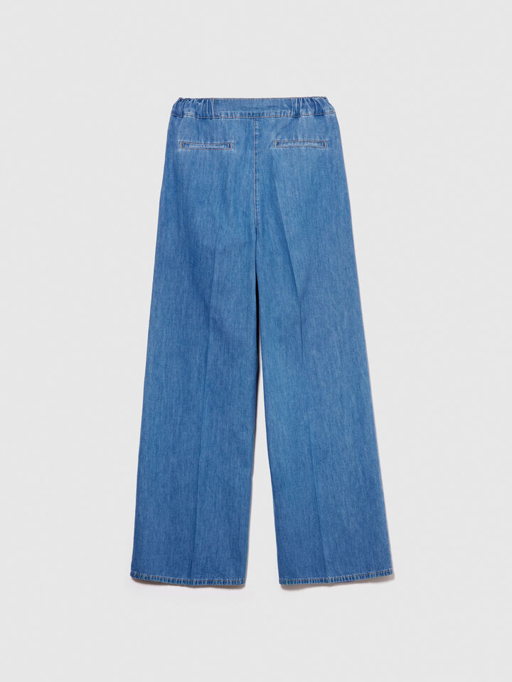 Palazzo trousers in chambray - women's palazzo jeans - Blue | Sisley image number 7